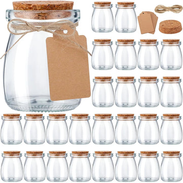 Glass Favor Jars with Cork Lid 3.4 oz Small Glass Bottles Jars with Labels Twine Candy Containers for Wedding Favors Pudding