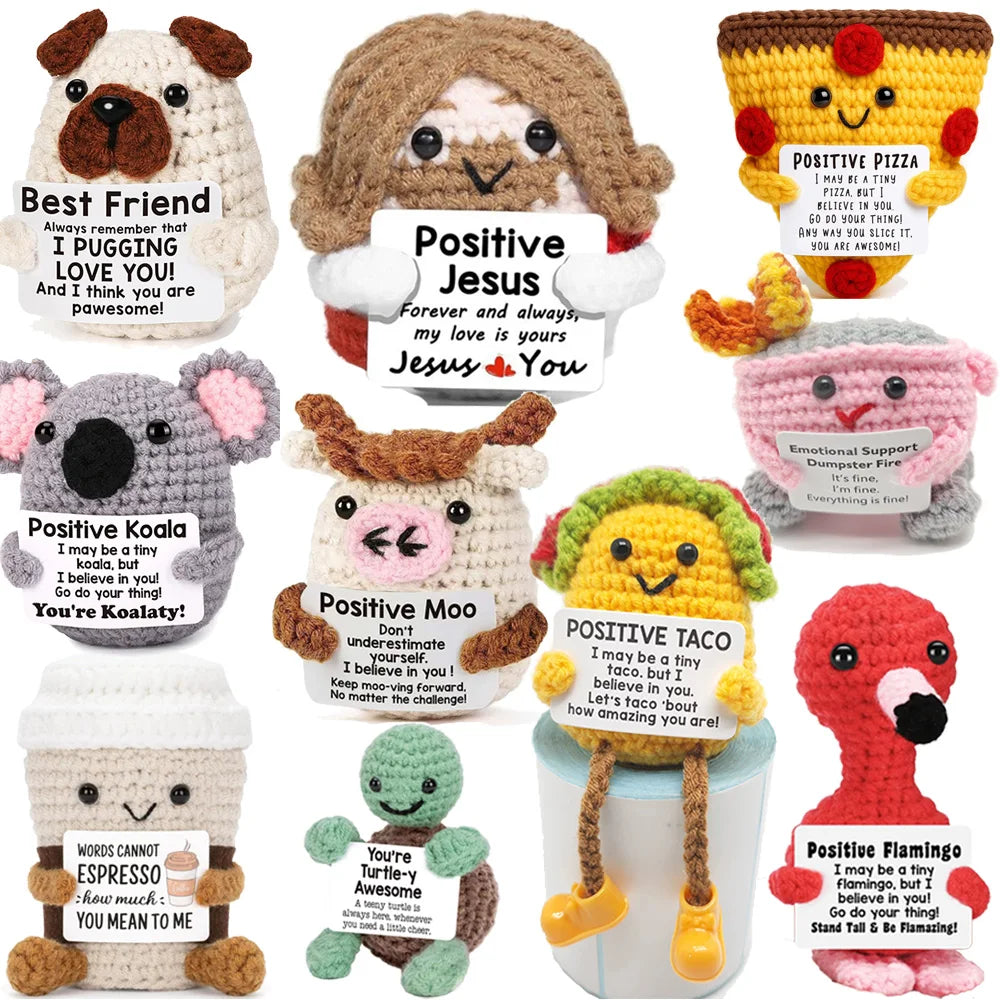 New Positive Energy Potato Hug Pocket Mini Handmade Plush Wool Knitting Doll with Card Funny Christams Gift Home Room Decoration