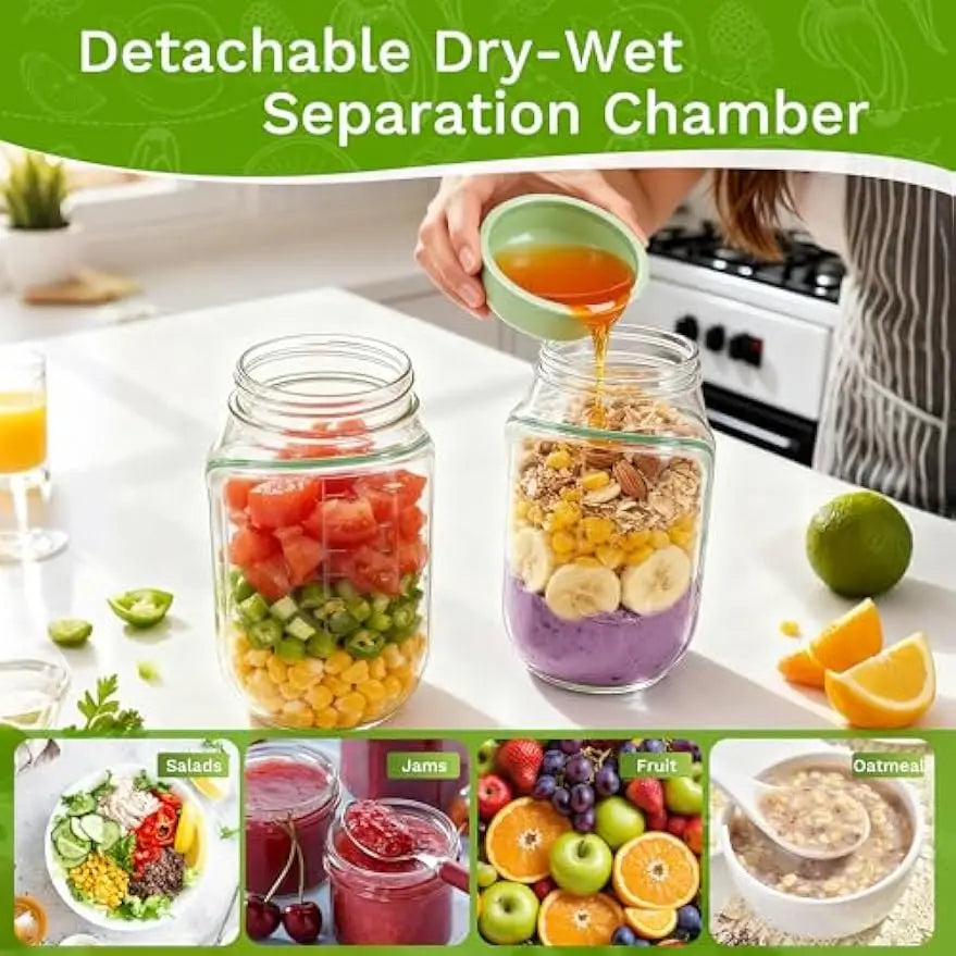 Salad Container with Side Opening Salad Storage Jar Pod Leakproof Breakfast Lunch Container Cup for Picnic, Travel, Home Office