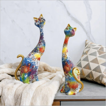 Home Decor Nordic Graffiti Art Oil Painting Cat Decoration Resin Abstract Ornament Figurines Bedroom Desktop Porch Cat Sculpture