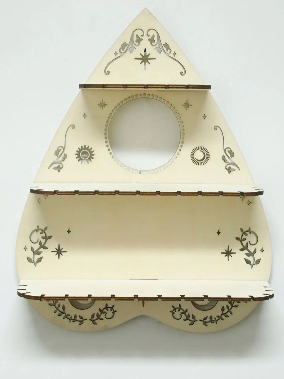3-tier Boho Heart-shaped Wooden Crystal Shelf, Sun Moon & Star Wall-Mounted Display Rack Ideal for Gemstones, Witchy Home Decor