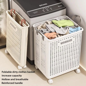 Household Large Capacity Foldable Dirty Clothes Basket Organizer Dirty Clothes Basket Home Bathroom Storage Basket with Wheel