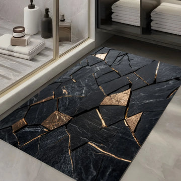 Black Gold Marble Indoor Outdoor Rug – Non-slip Mat for Bathroom Kitchen Living Room Patio Café Bar, Ideal Gift