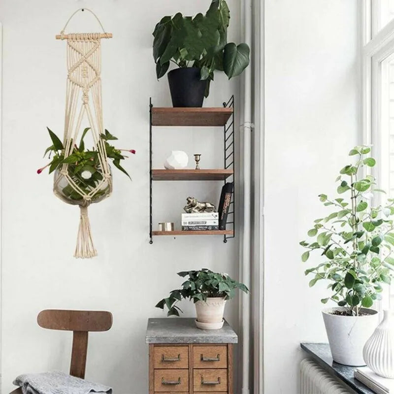 1/2Pcs Handmade Macrame Plant Hanging Rope Flower Pot Planter Hanger Wall Decor Courtyard Garden Plant Hanging Basket Rope