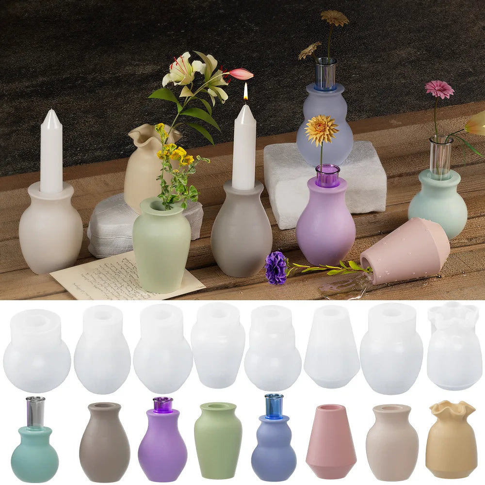 New Round Mouth Vase Silicone Mold DIY Concrete Candle Holder Flowerpot Resin Molds Candlestick Ornament Making Craft Gifts