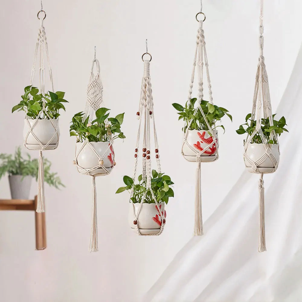 Macrame Handmade Plant Hanger Baskets Flower Pots Holder Balcony Hanging Decoration Knotted Lifting Rope Home Garden Supplies