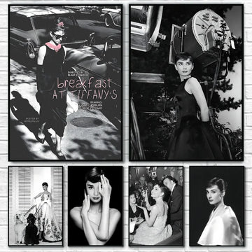 1PC Black And White Audrey Hepburn Classic Photos Poster Self-adhesive Art Waterproof Paper Sticker Coffee House Bar Room Wall