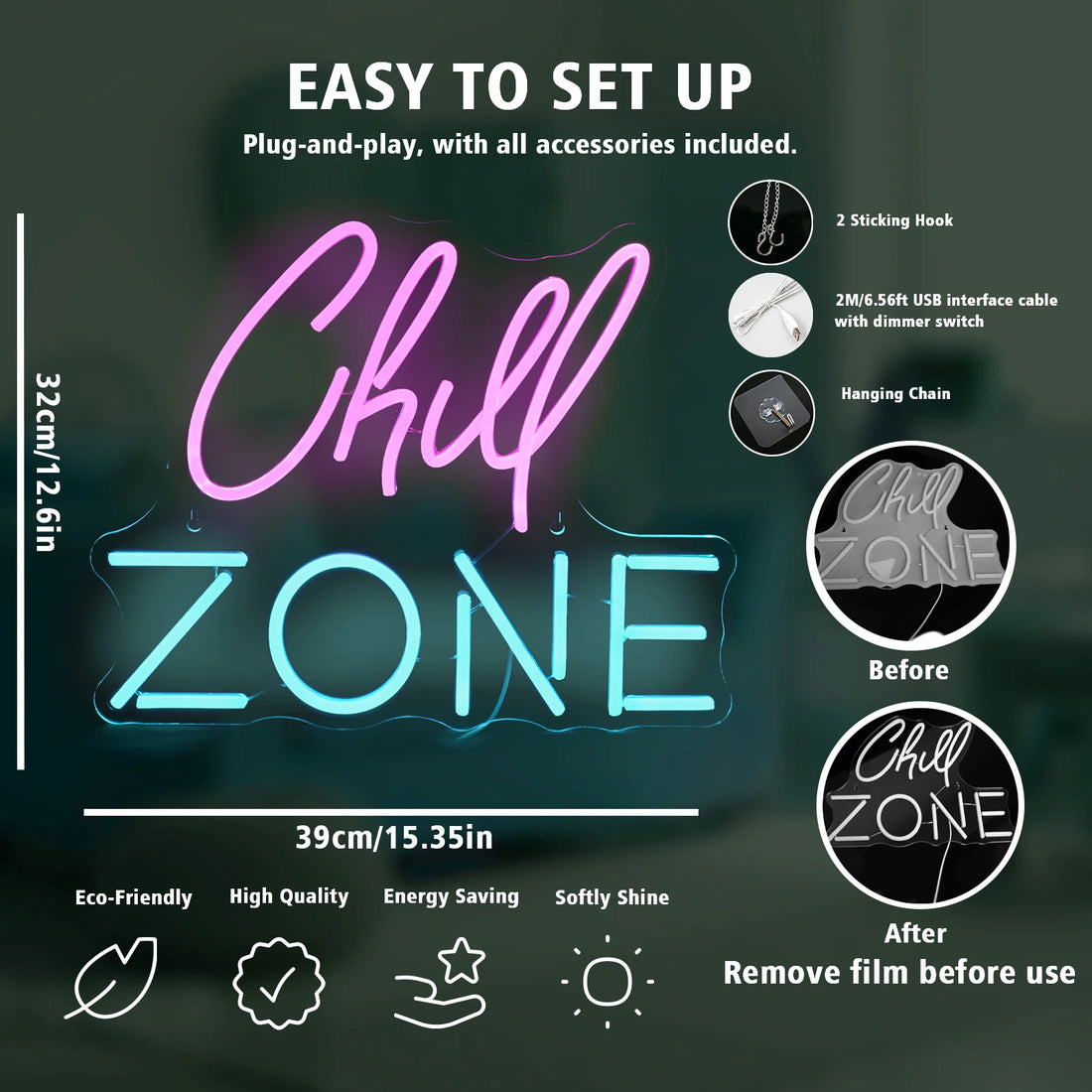 Chill Zone Neon Signs Led Lights Custom Dimmable USB Powered For Bedroom Decor Game Room Bar Man Cave Switch Light up Sign Neon