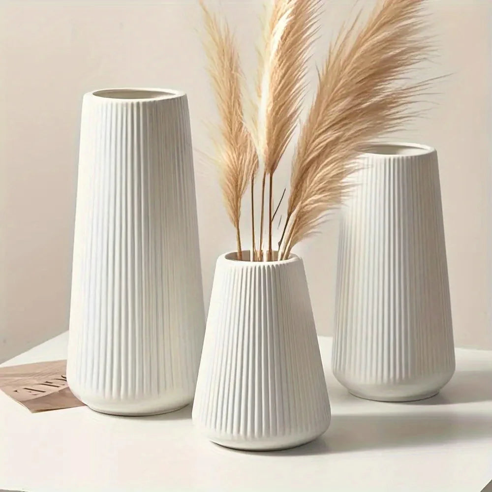 3 pieces plastic striped vase set, 3 pieces, large, medium and small, home decoration vase, Nordic modern style, desktop center