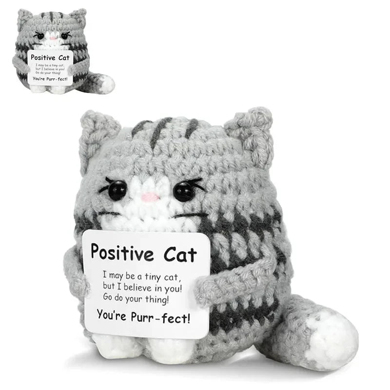 Handmade Crochet Cat Mini Animal Positive Emotional Support Gift Funny Cheer up Toy for Teens Christmas Festival