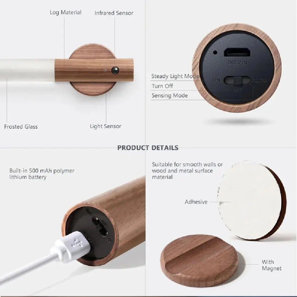 LED Night Light USB Charging Intelligent Human Induction For Bedside Cabinet Home Wardrobe Lighting Motion Sensor Light Led Lamp