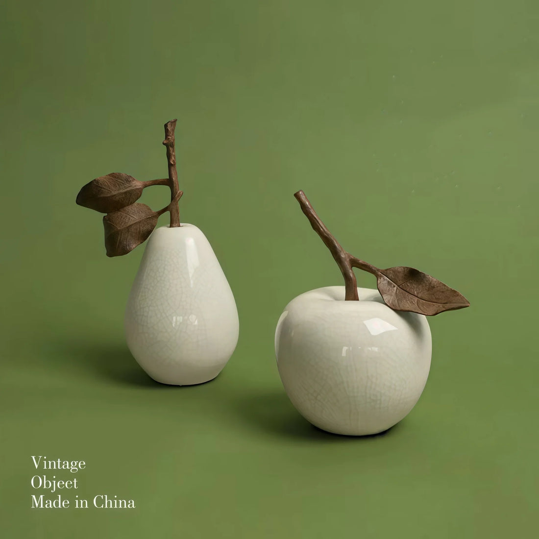 Modern Creative Ice Crackle Ceramic Apple & Pear Ornaments, Artistic Desktop Decor for Office, Living Room, Wine Cabinet, Home &
