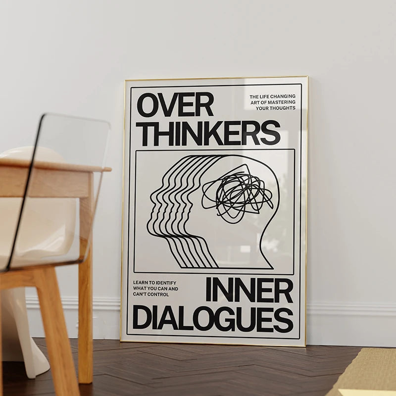 Modern Overthinkers Typography Poster Wall Art Canvas Painting Posters Prints Mid Century Wall Art for Home Living Room Decor