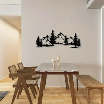 Delightful Rustic Metallic Forest Mountain Wall Art Showcasing Evergreen Ideal for Kids Areas Farmhouse Theme As Xmas Present