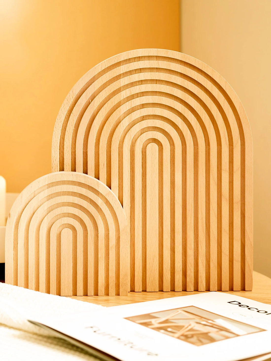 1/2pcs Boho Wooden Arch Decor Minimalist Geometric Design Natural Wood Color Tabletop, Shelf Ornament for Modern Home Decoration