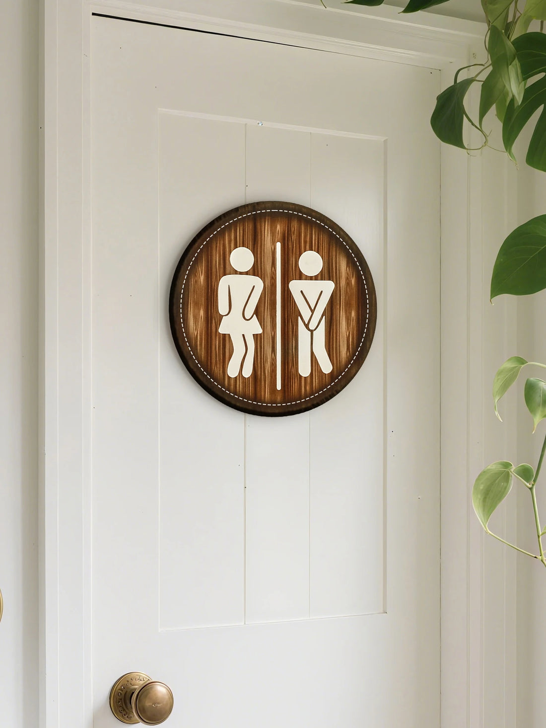 Macrame Round Toilet Sign Wall Decor, Men & Women Bathroom Symbol Plaque, Wooden Rustic Hanging Ornament for Restroom/Home Decor
