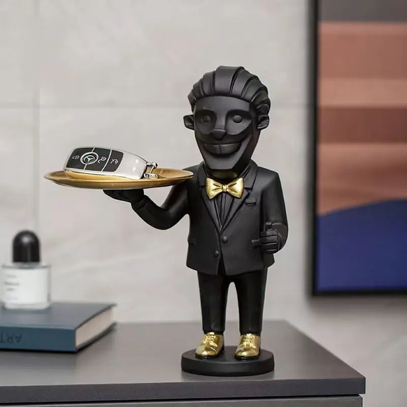 Mr. Monkey With Tray Resin Decor Novelty Resin Animal Statue,Creative Desk Organizer for Office Home Decor Gift for Colleague