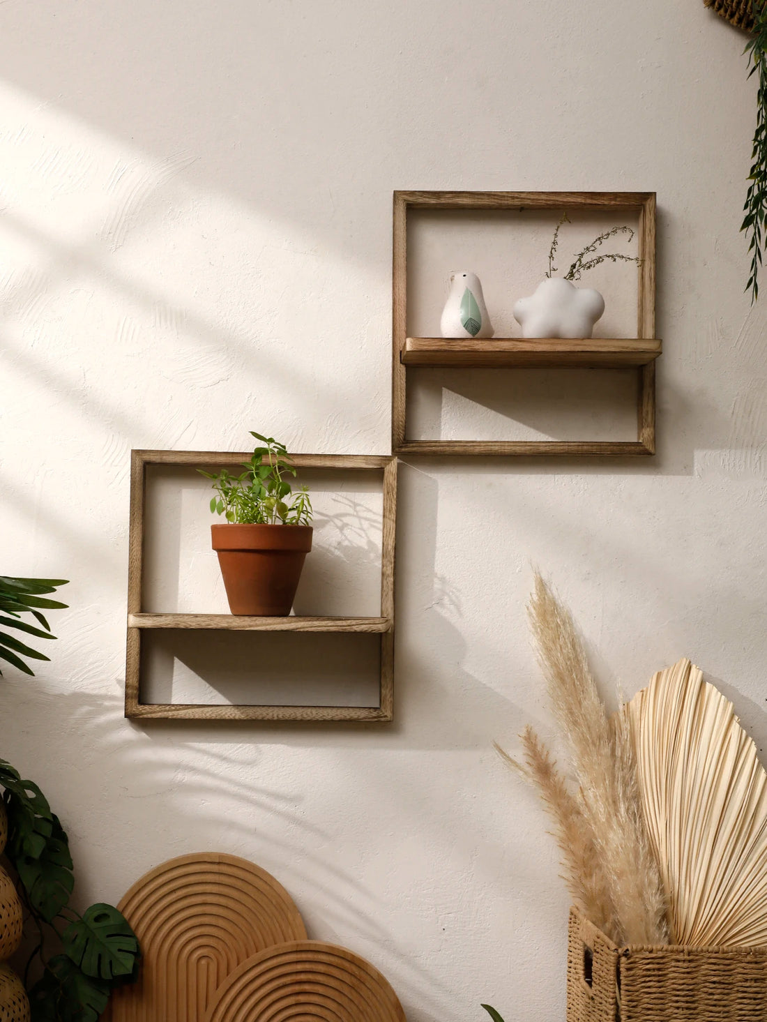 25cm Wooden Floating Wall Shelf Display Shelves Square Charcoal Color Storage Rack Wall Hanging Bedroom Rustic Home Decoration