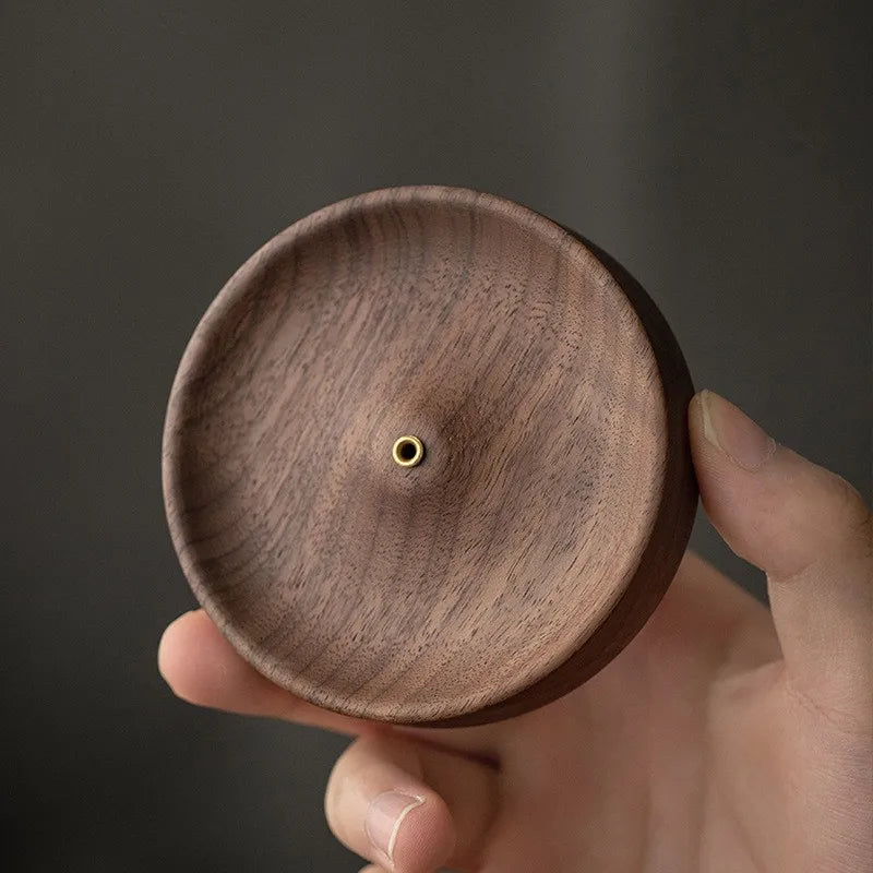 Solid Wood Incense Stick Handmade Tea Ceremony Round Incense Burner Agarwood Tray Holder Ash Catcher Bowl Incense Burners