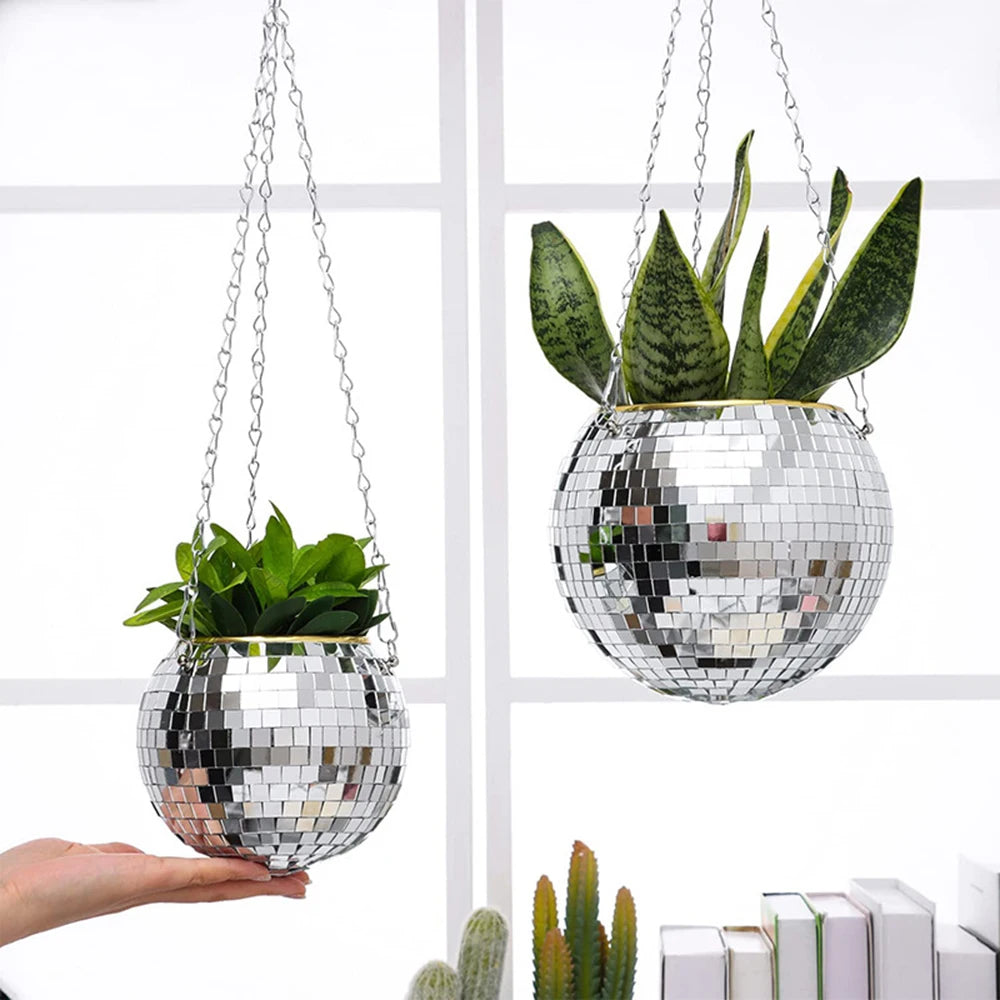 Disco ball hanging flower creative hanging basket, plant planting basin, garden decoration