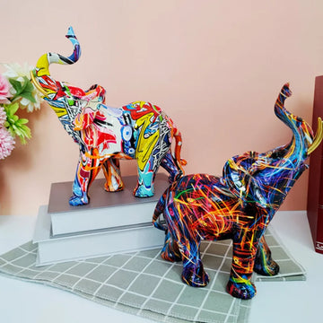 Home Decor Nordic Painting Graffiti Elephant Sculpture Figurine Art Elephant Statue Creative Resin Crafts Decoration Ornaments