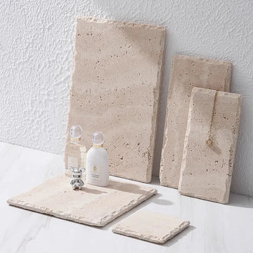 Hand-Carved Weathering Edge Stone Vanity Tray Natural Eroded Texture Quadrilateral Coaster Set, FOR Earring Display, Cup Stand