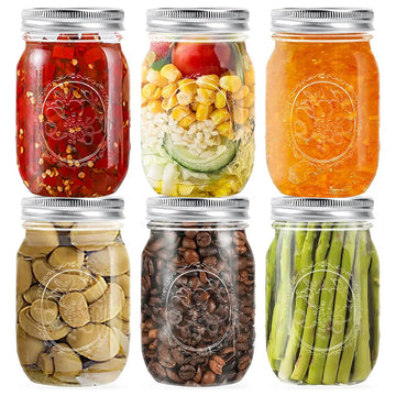 16 oz Regular Mouth Mason Jars - Measured Glass Canning Jars with Airtight Lids for Storage, Preserves & Overnight Oats