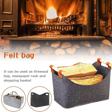 Extra Large Foldable Felt Firewood Basket,  Heavy Duty with Reinforced Handles - Multi-use Storage - Dark Grey