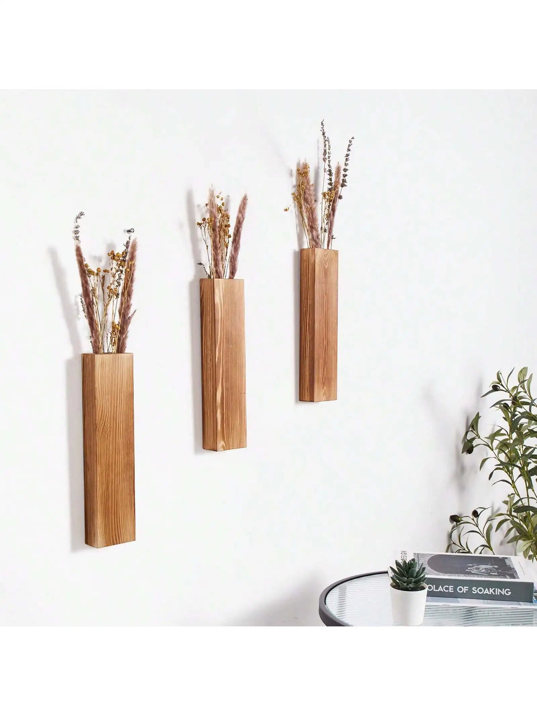 Wall Planters for Indoor Plants Wood Wall Decor Bedroom Living Room Wooden Wall Vases for Dried Flowers And Faux Greenery Plants