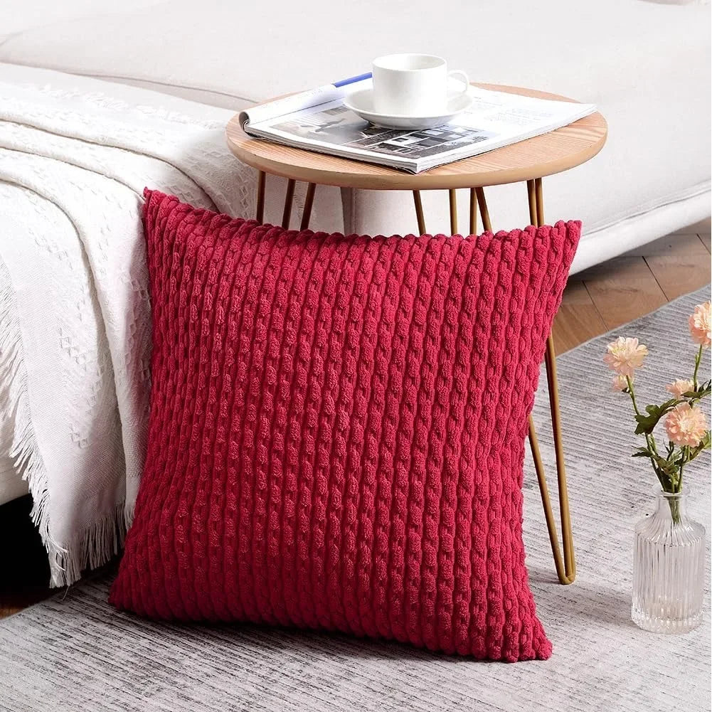 Christmas Red Corduroy Soft Soild Cushion Cover Decorative Square Throw Pillow Covers Cushion Case Pillowcases for Home Sofa Bed