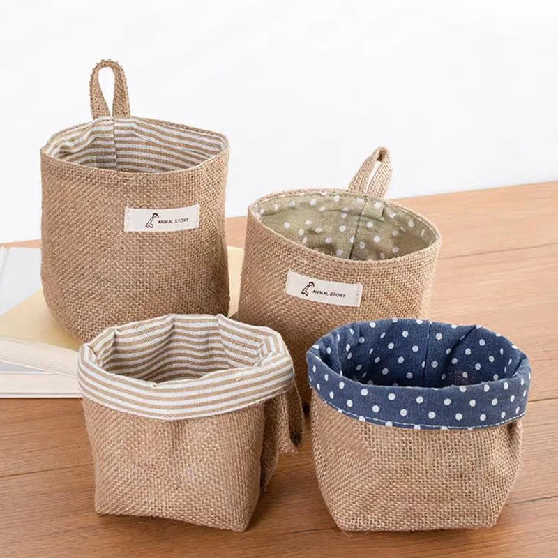 Fabric hanging jute storage basket Round storage hanging bag Foldable