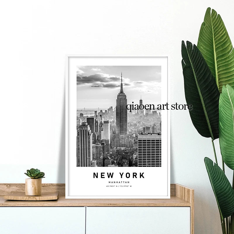 Paris New York Chicago Rome Architecture Travel Poster Black and White Canvas Printing Wall Art Picture for Room Home Decor