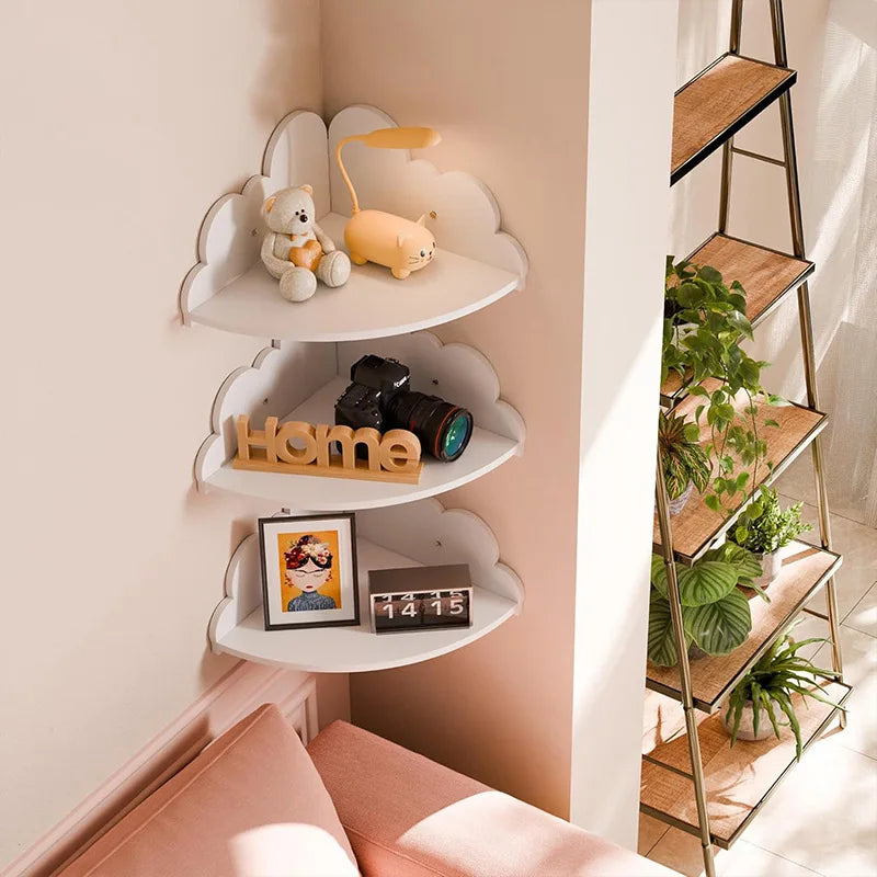 Cute Cloud-Shaped Corner Wall Shelves White Floating Shelves for Kids Room & Living Room Decorative Storage Home Wall Decor Gift