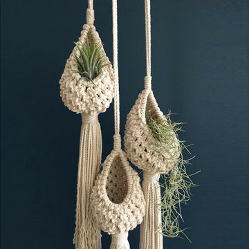 LUDA Boho Macrame Air Plant Hanger Tillandsia Hanging Basket Rope Holder Flower Home Decor