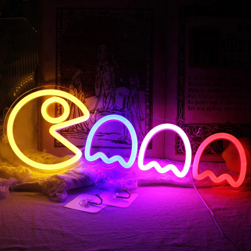 Game Led Neon Sign Custom Retro Arcade Decor USB Powered Ghost Neon light for Gaming Room Man Cave Birthday Room Decor