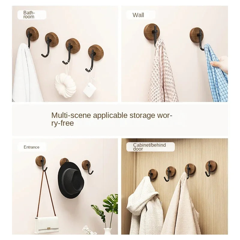 Self-adhesive New Simple Solid Wood Hook Walnut Hanging Hanger Bathroom Wall Hook Bedroom Coat Storage Rack Home Towel Key Decor