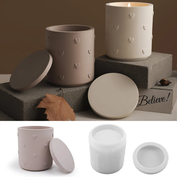 DIY Heart Embossed Silicone Mold Cup Flowerpot Candle Vessel Compatible with Gypsum Plaster Cement UV Resin Craft Pouring Mould