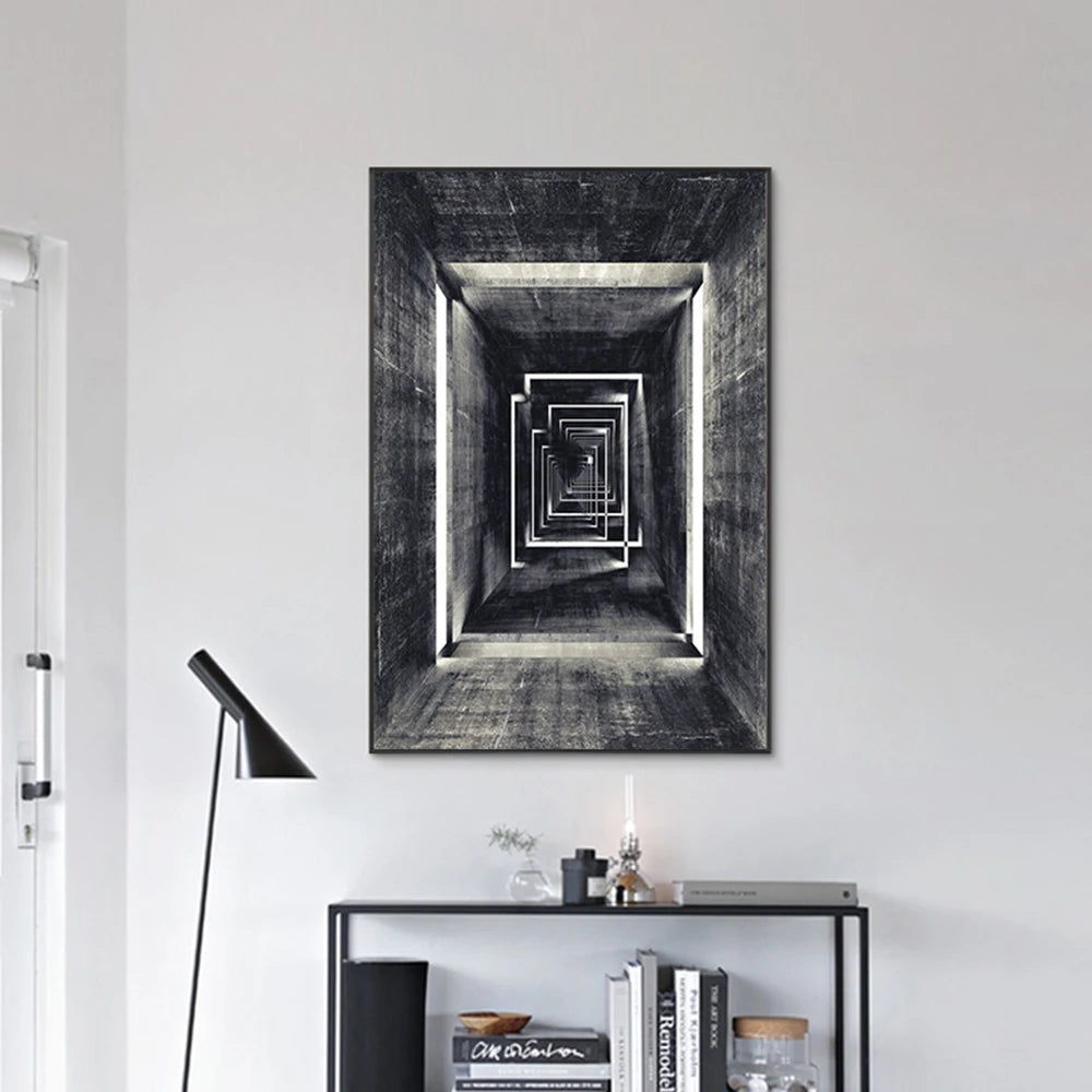 Light Luxury Black White Gray Industrial Style Canvas Poster Space Extension Simplicity Wall Art Print Painting Home Decor Mural