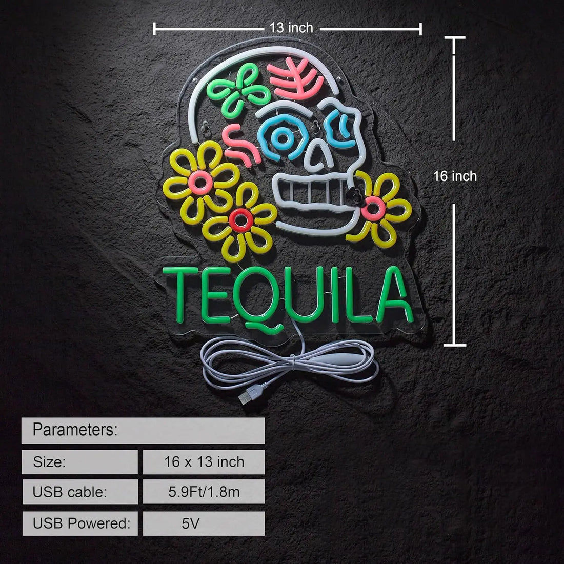 Tequila Neon Sign Mexican Tequila USB Dimmable LED Neon Light Wall Decor for Beer Bar Pub Party Man Cave Bistro Club Gift
