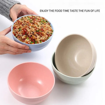 Ramen Salad Bowl Set 15cm Classic Wheat Straw PP Plastic Bowl for Office Workers Students for Dormitory Instant Noodle