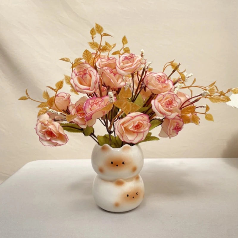 Creative Flower Arrangement Storage Holder Ceramic Siamese Cat Vase Living Room Bedroom Decoration Ornaments Flower Pot