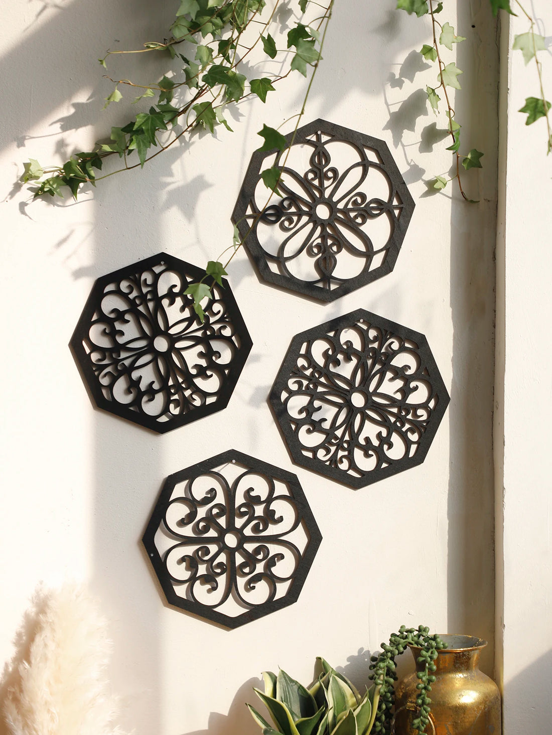 4pcs Hollow Out Wood Decor Wall Hanging Study Decorations Living Room Home Decoration Wall Decor Crafts Art Home Decoration Gift