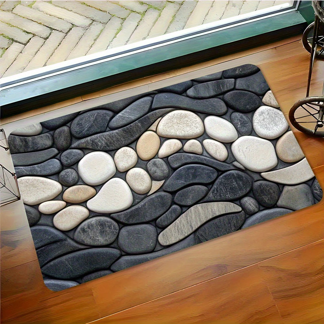 Abstract Pebble Indoor Outdoor Rug – Non-slip Mat for Bathroom Kitchen Living Room Patio Café Bar, Ideal Gift