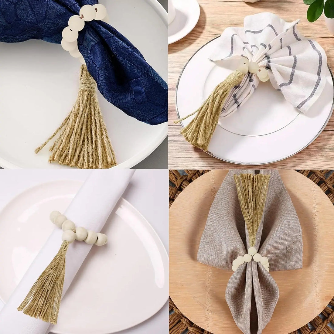 Napkin Rings Set of 12, Wooden Napkin Rings, Wood Bead Napkin Rings for Table Weddind Holiday Dinner Party Decoration