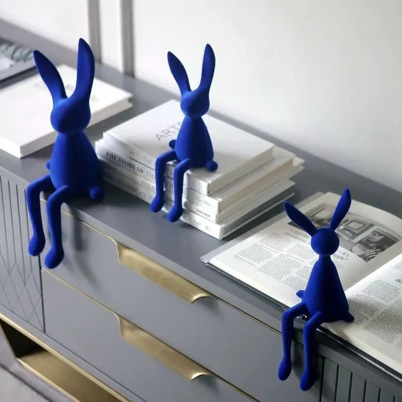 Resin Flocked Rabbit Statue Animal Sculpture Handmade Bunny Decor Cute Easter Gift Figurine Elegant Tabletop Ornament