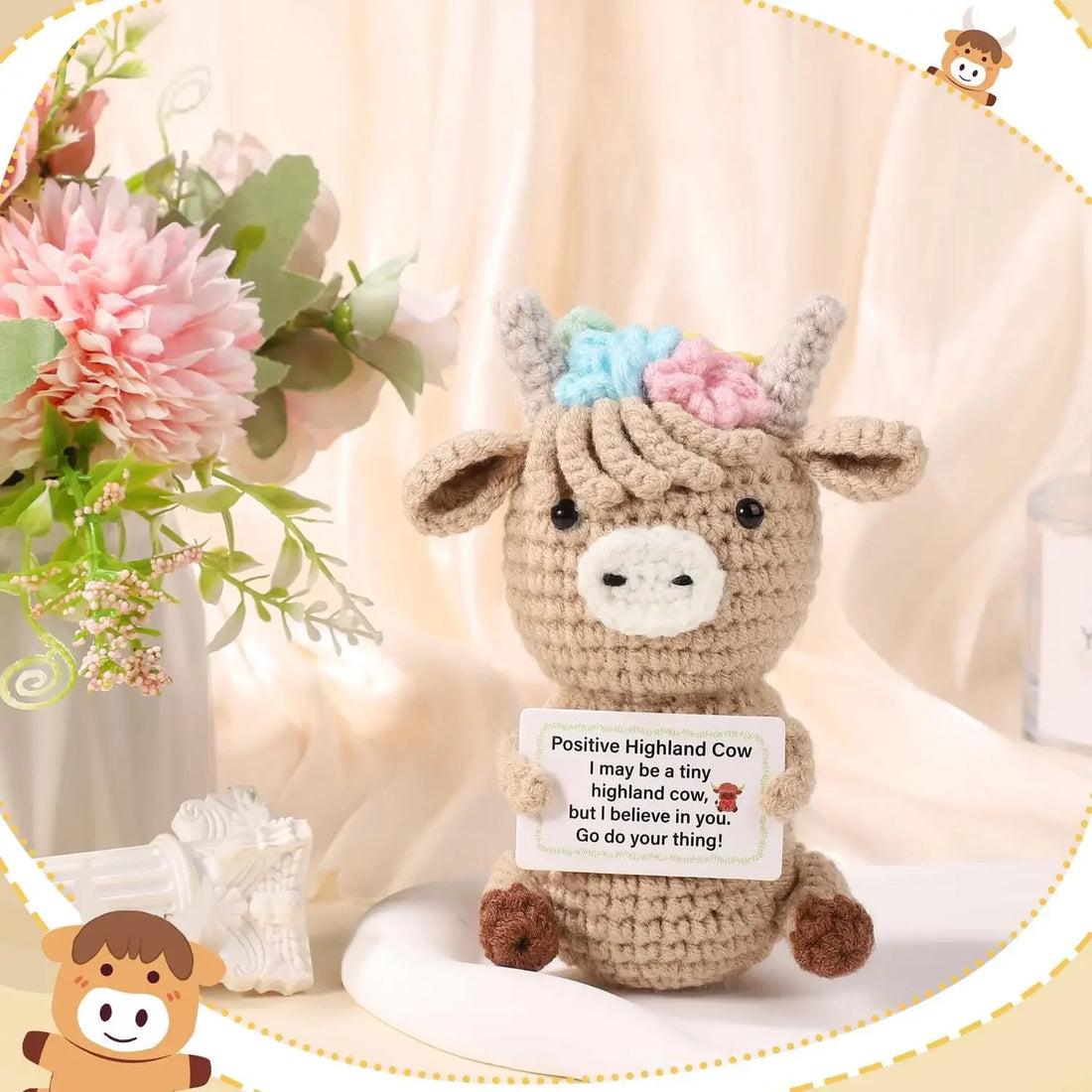 Crochet Emotional Support Cow Doll Decoration Desk Accessories Kawaii Positive Energy Cow Doll Home Room Decor Christmas Gift