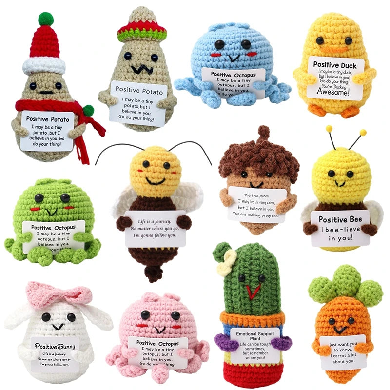 Crochet Doll Finished Crochet Animals Fruit Ornament Cartoon Hand Woven Octopus Frog Ornament Cute Room Decor Desk Decorations