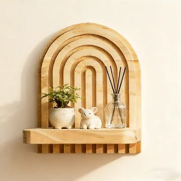 Boho Wooden Shelves Wall Decorative Book Rustic Arch Floating Wall Mounted Shelf Holder Home Decor Organizer Storage Rack