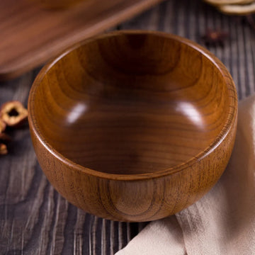 Japanese Sour Jujube Wood Bowl Adult and Children's Wood Bowl Kitchen Food Containers Rice Salad Noodles Bowl HouseholdTableware
