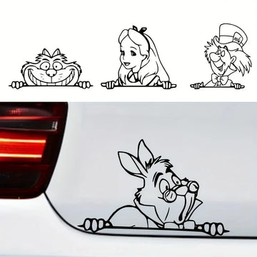 Alice In Wonderland Vinyl Sticker Car Window Bumper Decor, Peeking Cheshire Cat Decals For Laptop Decoration